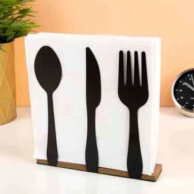Abbildung von Out of the Blue Serviettenhalter Serviettenspender im Besteck Design in Schwarz ca. 16,5 x 4 cm, Metall, Holz, (1 tlg), modernes
