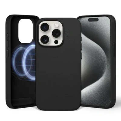 Abbildung von MOFT Magnetische Hülle für iPhone 15 Pro Kompatibel mit MagSafe, MOVAS Vegane Lederhülle, Weiches Berührungsgefühl, Farbbeständigkeit, Kratz &amp; Schmutzabweisend, Leicht zu Reinigen, Jet Black