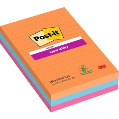 Abbildung von Post it Super Sticky Notes, Boost Collection, liniert, 101mm x 152 mm, 3 Blöcke á 90 Blatt zum Vorteislpreis
