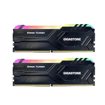 Abbildung von 【RGB DDR4 RAM】 GIGASTONE Game TURBO 16GB Kit (2x8GB)DDR4 3200MHz PC4 25600 CL 16 18 40 Intel XMP 2.0 AMD Ryzen 1.35V UDIMM 288 Pin Unbuffered NNicht ECC ungepuffert Desktop Arbeitsspeicher Black