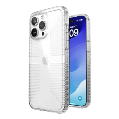 Abbildung von Speck Klare iPhone 15 Pro Max Hülle Schlanker Fallschutz, Griff Kratzfest, Anti Vergilbung, 6,7 Zoll Handyhülle GemShell Grip Clear