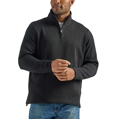 Abbildung von Wrangler Authentics Herren Langärmeliges Fleece mit Viertelreißverschluss Pullover, Caviar, XX Large