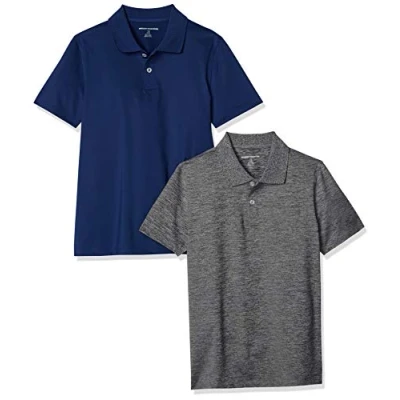 Abbildung von Amazon Essentials Jungen Active Funktions Poloshirts, 2er Pack, Marineblau/Grau, 10 Jahre