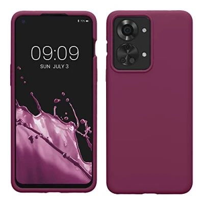 Abbildung von kwmobile Hülle kompatibel mit OnePlus Nord 2T 5G Silikon Handy Case Handyhülle weiche Oberfläche kabelloses Laden Bordeaux Violett
