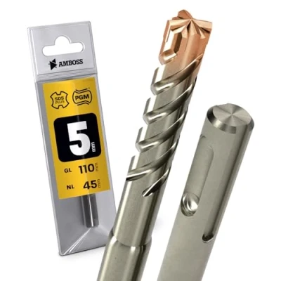 Abbildung von SDS Plus Hammerbohrer 4X Schneiden PGM Ø 5.0mm x 45mm AMBOSS Werkzeuge Crusher 4 HM Betonbohrer Hartmetall Profi Bohrer 5.0 mm 45 Steinbohrer Stahlbeton Mauerwerk Ziegel Kalksandstein