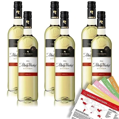 Abbildung von Rheinberg Morio Muskat QbA, lieblich, sortenreines Weinpaket + VINOX Winecards (6x0,75l)