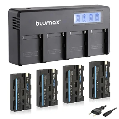 Abbildung von Blumax 4X Akku NP F550 / F570 2400mAh+ LCD 4 Kanal Schnell Ladegerät kompatibel mit Sony F530 F960 für Blitzgeräte Videoleuchten Fieldmonitore