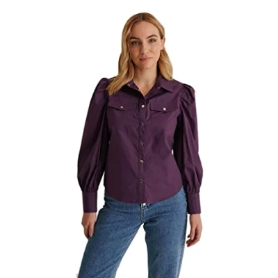 Abbildung von NA KD Damen Puff Sleeve Shirt Hemd, violett, 46 EU