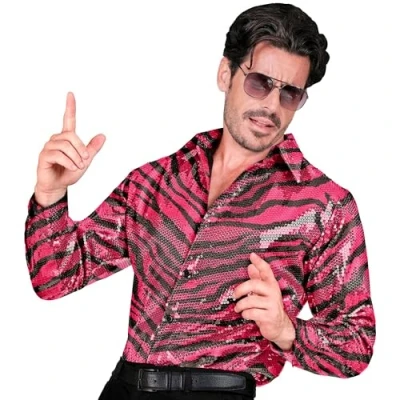 Abbildung von W WIDMANN MILANO Party Fashion Pailletten Hemd für Herren, Disco Fever, Schlagermove, Animal Print, Herrenhemd