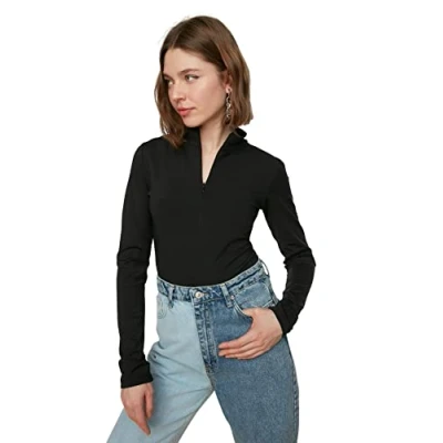 Abbildung von Trendyol Women&#039;s Rollkragen Unifarben Figurbetont Body T Shirt, Black, XS