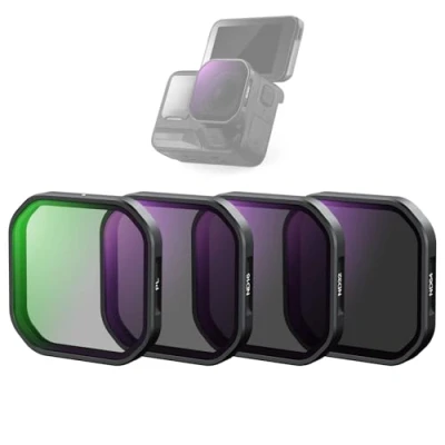 Abbildung von NEEWER 4er Pack ND Polarisationsfilter Set, kompatibel mit Insta360 Ace Pro 2, PL/ND16/ND32/ND64 Graufilter und Kit, Snap On Action Kamera Zubehör, FL90