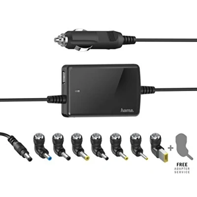 Abbildung von Hama Kfz Notebook Netzteil 15V, 16V, 19V, 70W (Universalnetzteil für Laptop und Tablet, inkl. 8 Notebookstecker gängige Modelle, Ladegerät mit zusätzlichem USB Ladeanschluss, 4,5A)