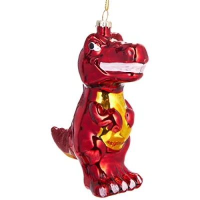 Abbildung von BRUBAKER T Rex Rot Handbemalte Weihnachtskugel aus Glas Mundgeblasener Christbaumschmuck Figuren lustig Deko Anhänger Baumkugel 12 cm
