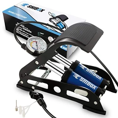 Abbildung von Fußpumpe Fahrrad alle Ventile I Fußluftpumpe mit Manometer und extra langem Schlauch (100 cm) Fusspumpe Auto Luftpumpe auch Ball Motorrad