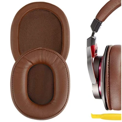 Abbildung von Geekria QuickFit Ersatz Ohrpolster aus Protein Leder für ATH M50X, M50xBT2, M50XBT, M50, M40X, M30, M20, M10, MSR7 Kopfhörer, Headset Ohrpolster, Reparaturteile (braun)