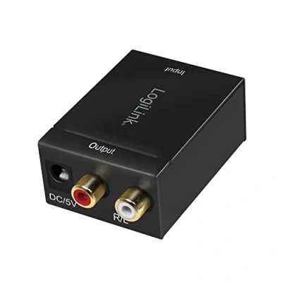 Abbildung von LogiLink CA0100 Koaxial und Toslink auf Analog L/R Audio Konverter, Elektromagnetisch Rauschfreie Übertragungen schwarz