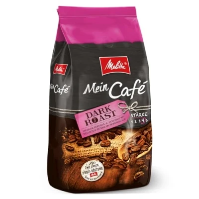 Abbildung von Melitta Mein Café Dark Roast, Ganze Kaffee Bohnen 1kg, ungemahlen, Kaffeebohnen für Vollautomat, kräftige Röstung, Stärke 4