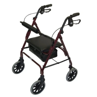 Abbildung von Days Lightweight Folding Four Wheel Rollator Walker with Padded Seat, Lockable Brakes, Ergonomic Handles, and Carry Bag, Limited Mobility Aid, Ruby Red, Medium, (Eligible for VAT relief in the UK)