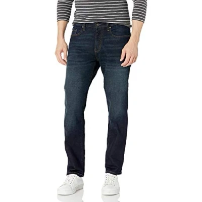 Abbildung von Amazon Essentials Herren Stretchjeans, athletische Passform, Dunkles Indigo/Leicht Ausgespült, 34W / 28L