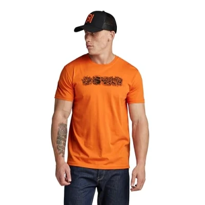 Abbildung von G Star Distressed LOGO Tshirt print, Herren, Größe: XS, Orange