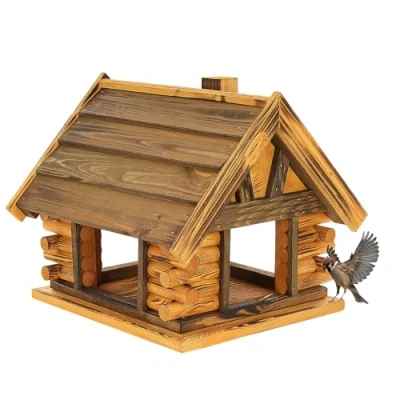 Abbildung von Mazur Vogelfutterhaus aus Holz XL 32x35x37cm I Vogelfutterstation wetterfest, geflammt Futterspender für Wildvögel