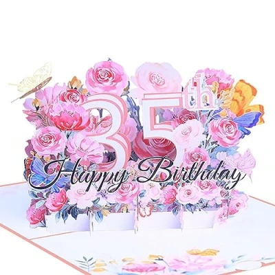 Abbildung von Geburtstagskarte zum 35. 3d blume pop up geburtstag Karte Grußkarten Geschenk mit Umschlag Happy Birthday Greeting Card für fünfunddreißig 35 jahre frau, Mütter, Freunden, Familie women (Rosa)