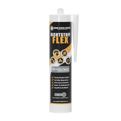 Abbildung von HSS Dichtstoff FLEX, MS Polymer, Dichtstoff, Fugendichtstoff, Innen und Außen, alle Materialien, UV witterungsbeständig, ohne Silikon, 625% Dehnfähigkeit, Wohnwagenabdichtung (Grau, 290ml)