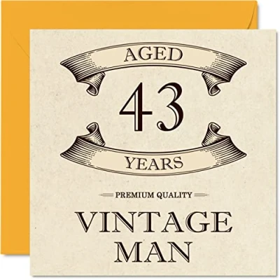 Abbildung von Geburtstagskarte zum 43. Geburtstag im Vintage Stil für Männer Alter von 43 Jahren lustige Kollegen Vater Ehemann Onkel Bruder 145 mm Grußkarten