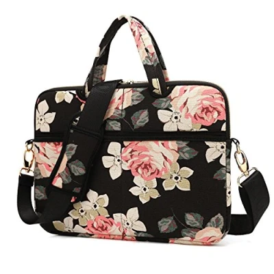 Abbildung von Kayond Messenger Schultertasche aus Leinwandstoff, tragbar, 30,538,1 cm Schwarz Rose 13 inch