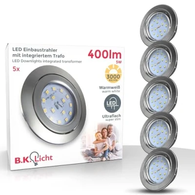 Abbildung von B.K.Licht LED Einbaustrahler 5er 10er Set Einbauleuchten decke flach schwenkbar 5W BKL1109_1574, fest integriert, 3.000K Warmweiß, Deckenspots 230V Silber Matt 86mm Wohnzimmer Bad
