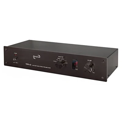 Abbildung von Dynavox TPR 43 Vorstufe, Röhren Vorstufe mit Phono Eingang für Schallplattenspieler MM und MC Abtastsystemen, schwarz