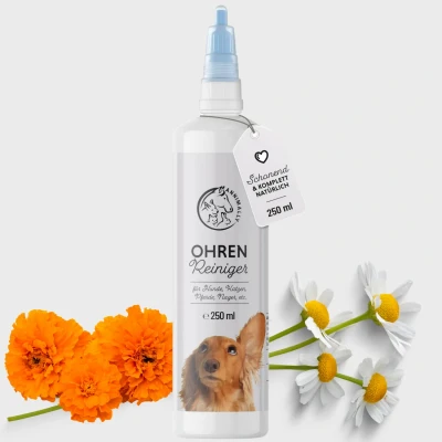 Abbildung von Annimally Ohrenreiniger Hund und Katze 250ml Ohrreiniger mit Kamille, Ringelblume Propolis Hunde auch für Katze, Pferd Kleintier Ohren Schonende
