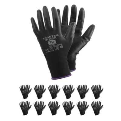 Abbildung von TK Gloves ROOSTER BLACK/Schutzhandschuh aus Polyester, beschichtet mit Polyurethan/Größe 07, 12 Paar/Schwarz/Montagehandschuhe/Handschuhe Arbeitshandschuhe