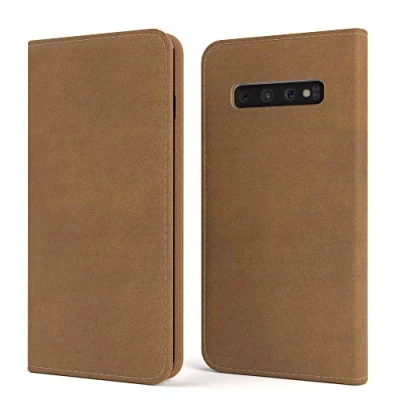 Abbildung von EAZY CASE Tasche kompatibel mit Samsung Galaxy S10 Vintage Schutzhülle Standfunktion Klapphülle Bookstyle, Handytasche Handyhülle Magnetverschluss und Kartenfach, Kunstleder, Hellbraun