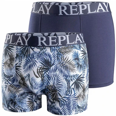 Abbildung von Replay Boxer Style Foliage BOX 2 PACK Panties, Herren, Größe: Small, Dark blue/silver
