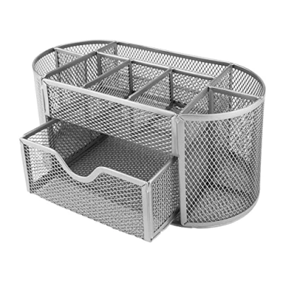 Abbildung von D.RECT Schreibtischorganizer Stiftehalter Stifteköcher Tisch Organizer aus Metall Büroablage mit Zettelhalter Mesh 350 x 297 275 mm Silber