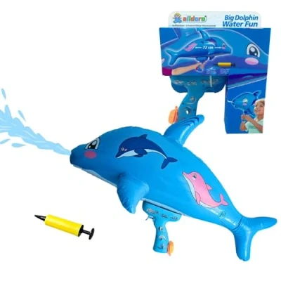 Abbildung von alldoro 60127 Aufblasbare Wasserpistole Delfin, 250 ml Tank, mit Pumpe aus Kunststoff bunt, 72 x 43 cm