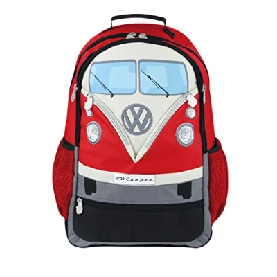 Abbildung von VW Collection by BRISA Rucksack Volkswagen Schulrucksack im T1 Bulli Bus Design, großer Wanderrucksack in Rot, 30L