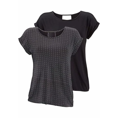 Abbildung von Lascana 2 pack Tshirt print schwarzgemustert+schwarzuni, Damen, Größe: 44/46, Schwarz gemustert+schwarz uni