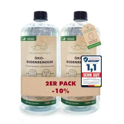 Abbildung von 2er Set GRASHÜPFER® Wischroboter Reinigungsmittel I Öko Bodenreiniger Mittel 2 x 1000 ml Konzentrat für mind. 160 Anwendungen &quot;Tropische Früchte Duft&quot; kompatibel mit allen Wisch / und Saugrobotern