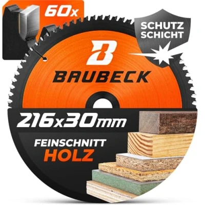 Abbildung von BAUBECK Sägeblatt 216x30 Holz Feinschnitt Kreissägeblatt für 216 kompatibel mit Metabo KGS 216, Bosch GCM 8 uvm.