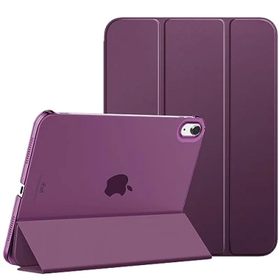 Abbildung von MoKo Hülle für ipad 10. Generation 2022, 10,9 Dünne Leichte PU Leder Tablet mit Auto Schlaf/Aufwach Funktion Transluzente PC Rückseite, Purpurschwarz