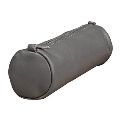 Abbildung von Clairefontaine 77033C Schlampermäppchen Age Bag (aus Leder, 22 x 8 cm, rund, groß, mit Metallverschluß) 1 Stück grau
