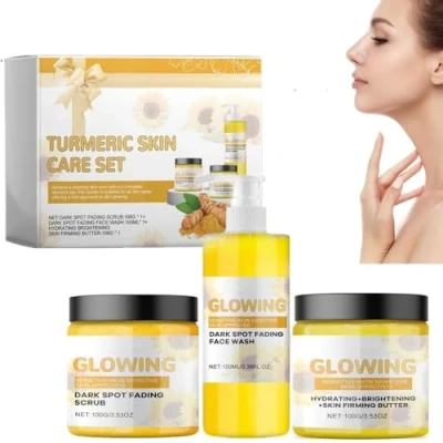 Abbildung von 3 In 1 Turmeric Combo Skincare Set,Hautpflege Sets &amp; Kits, Glow Scrub, Butter Face Wash, Langanhaltendes Feuchtigkeits für Gesicht und Körper (Combo Set)