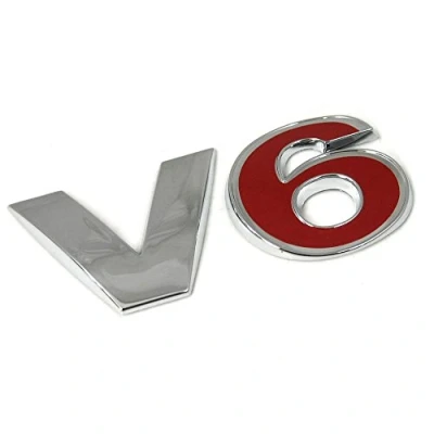 Abbildung von Volkswagen 1J0853675AAGQF Schriftzug V6 hinten Emblem Heckklappe Logo Chrom rot