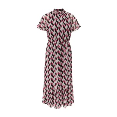 Abbildung von s.Oliver BLACK LABEL Damen 2141549 Maxi Kleid mit Allover Print, Mehrfarbigschwarz 99B2, 34