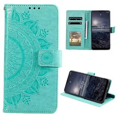 Abbildung von CoverKingz Handy Hülle kompatibel mit Nokia G21 / G11 Handyhülle Kartenfach Bookcover Case Tasche klappbar Motiv Mandala Grün