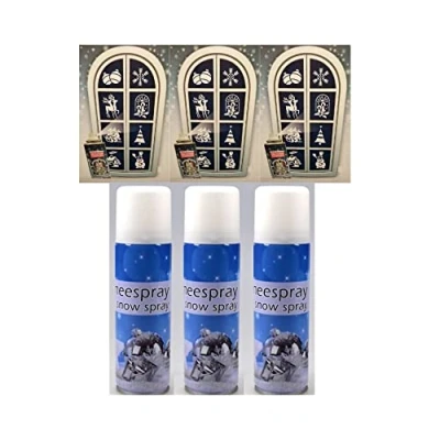 Abbildung von Unbekannt 3 x 150ml Schneespray + Schablonen 21tlg Kunstschnee Sprühschnee Dekoschnee Schnee