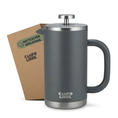Abbildung von Campo Libre.® Giorgio. French Press I Kaffeebereiter aus doppelwandigem Edelstahl 0,6l plastikfreie Kaffeepresse mit Thermofunktion inkl. Ersatzfilter Kaffeezubereiter 100% recycelter