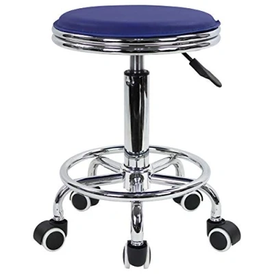 Abbildung von KKTONER Rollhocker höhenverstellbar, Drehhocker mit Fußstütze, Modern Industrial Metal Style, aus PU Leder blau